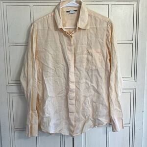 Isabella Bird size large 100% linen button down shirt light light blouse orang